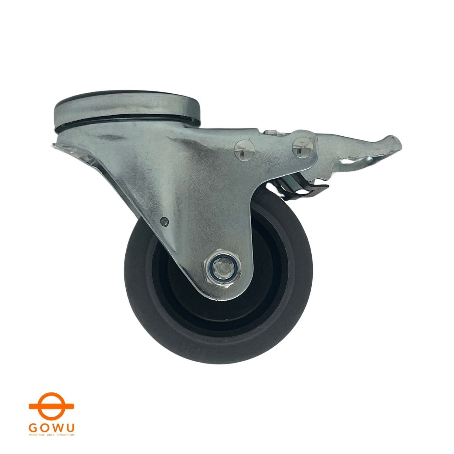 Rueda ESD 3" Giratoria de Goma Color Gris; con Herraje de Ojillo para Espiga Giratoria.