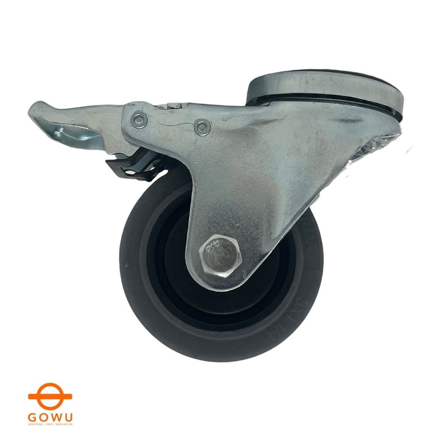 Rueda ESD 3" Giratoria de Goma Color Gris; con Herraje de Ojillo para Espiga Giratoria.