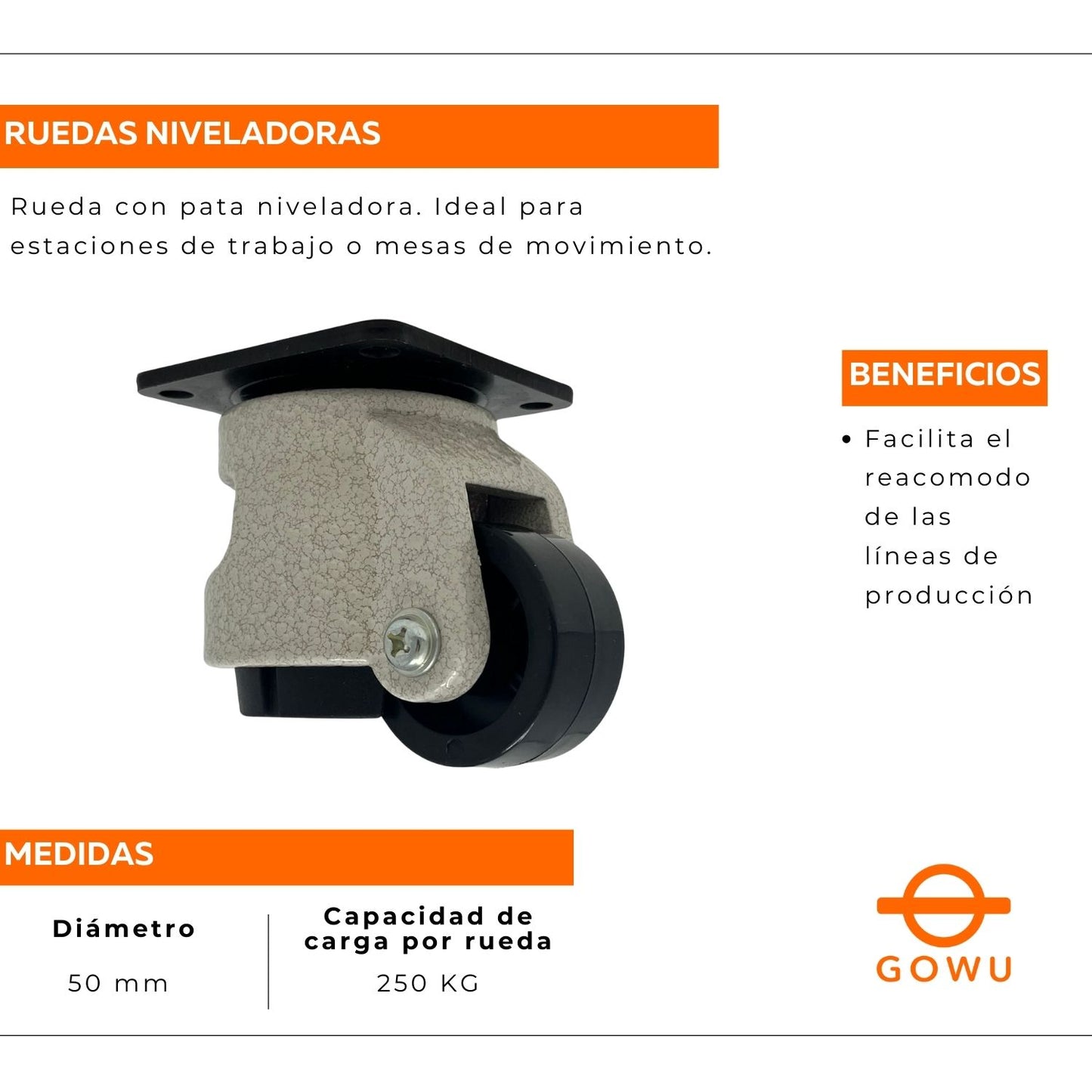 Gowu Rueda Niveladora 50 Mm Con Pata Y Estrella Niveladora