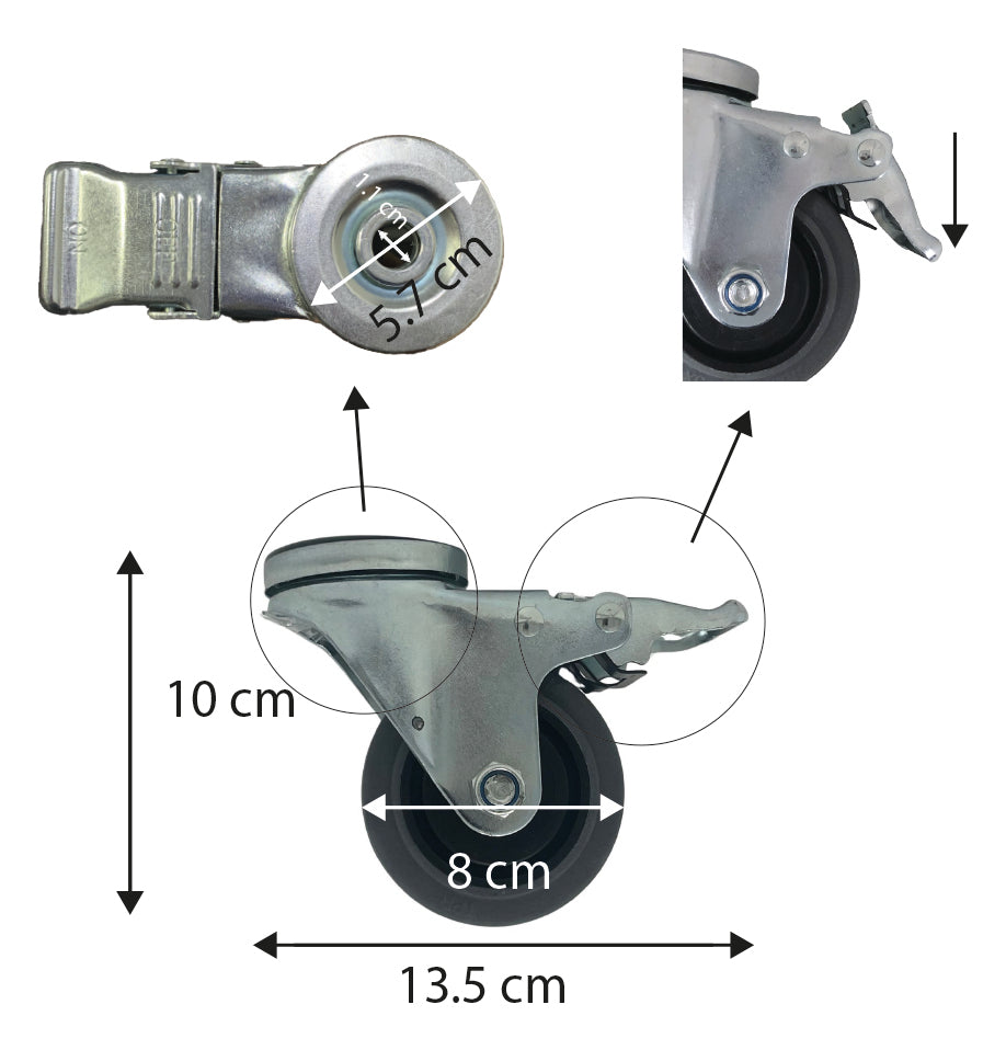 Rueda ESD 3" Giratoria de Goma Color Gris; con Herraje de Ojillo para Espiga Giratoria.